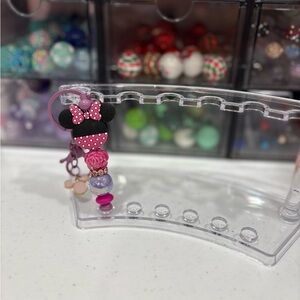 Handcrafted Pink and Black Minnie Mouse Beaded Keychain